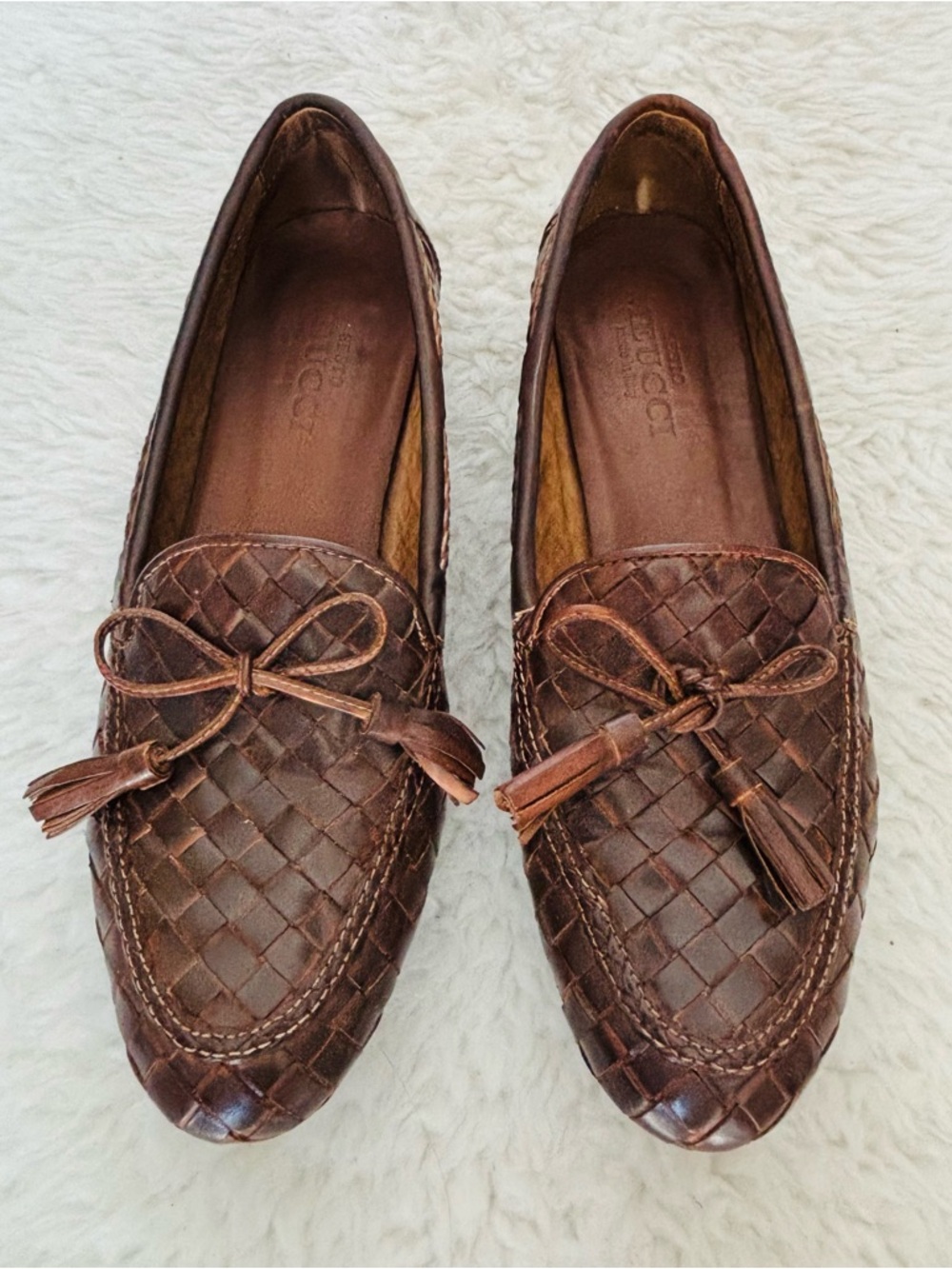 Sesto Meucci Brown Woven Leather Tassel Loafers